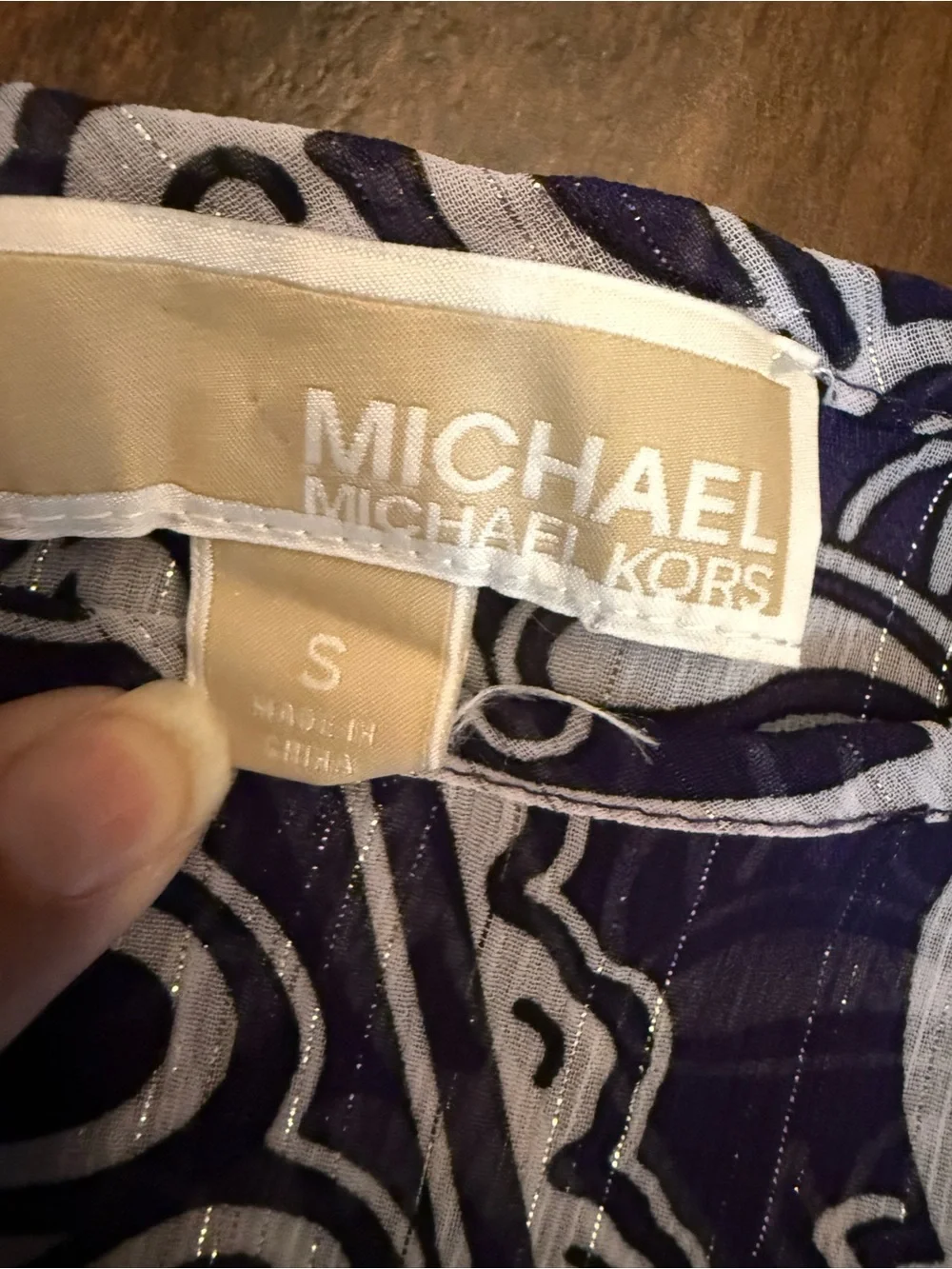 Michael Kors Purple and White Paisley Sheer Short Sleeve Top Size Small